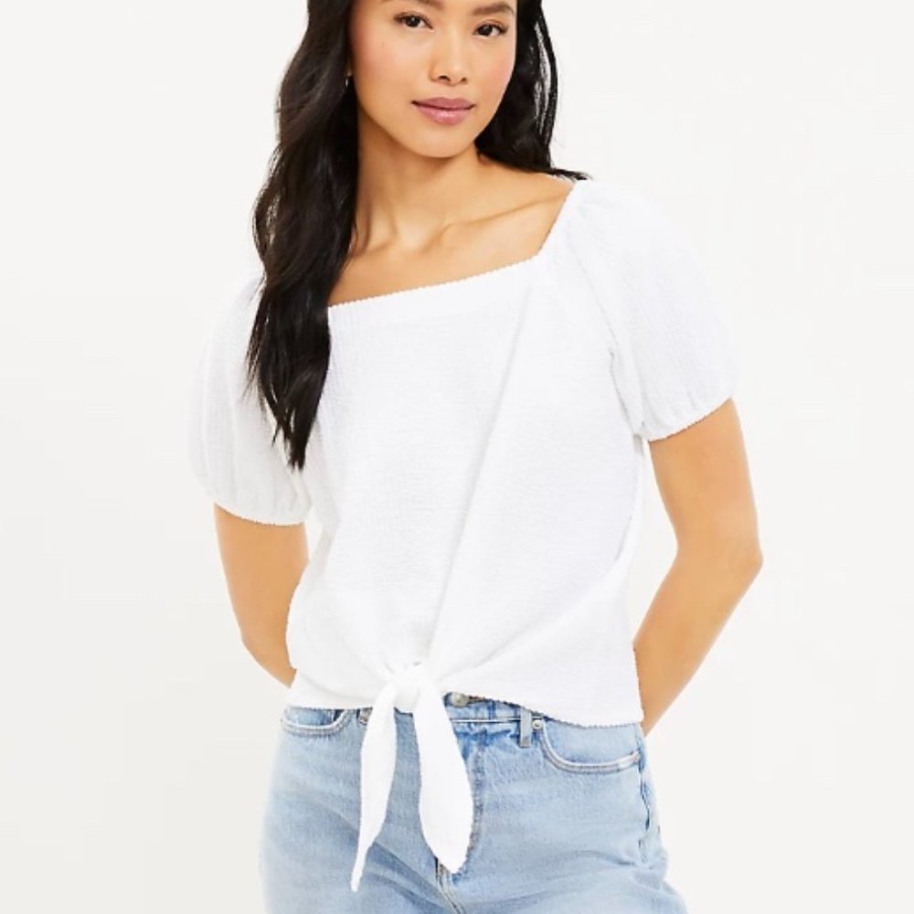 Seersucker Tie Front Top